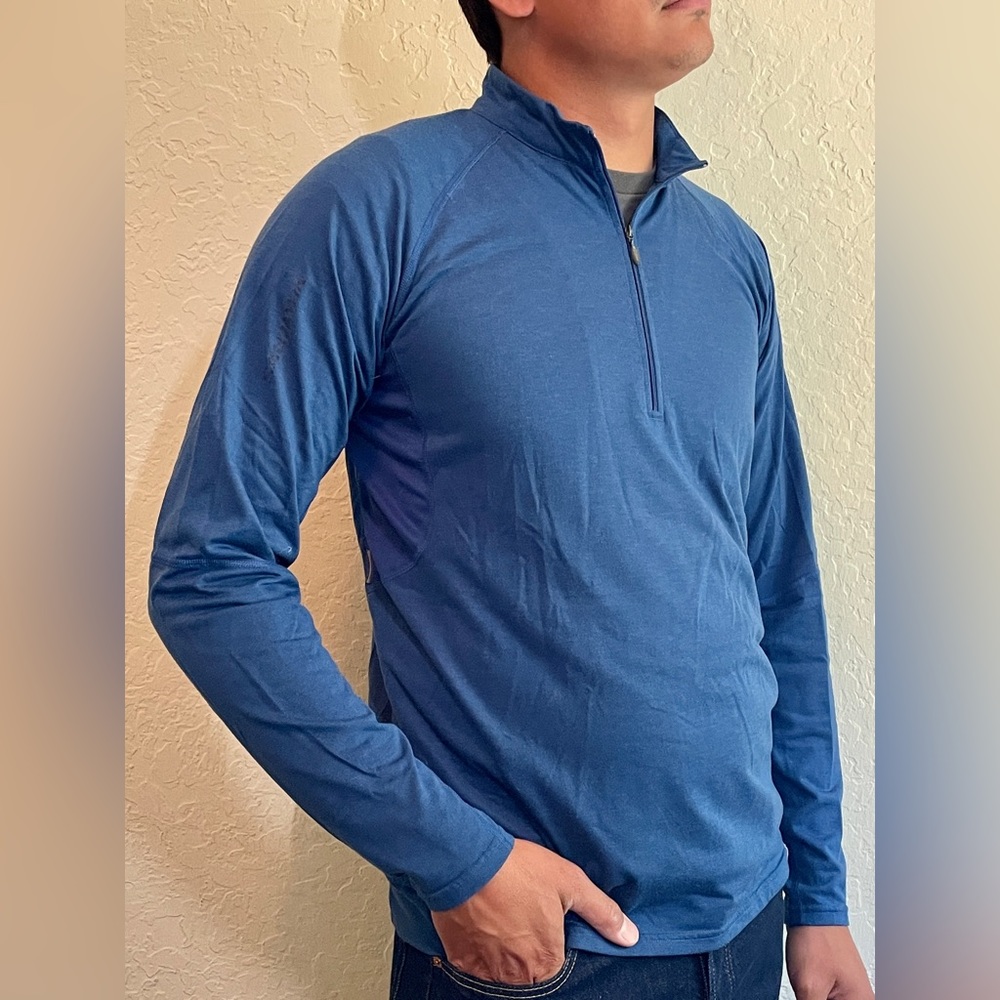 Mens Salomon Thin Sweater Large Blue Slim Fitting 1/4 Zip